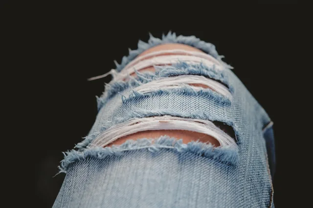 ripped, jeans, ripped jeans, pants, denim, blue, clothing, nature, woman, style, casual, fashion, young, lifestyle, girl, stylish, female, model, modern, urban, design, clothes, cloth, trendy, fashionable, look, outfit, wear, hipster, vogue, summer, teenager, street, people, spring, attractive. Denim repair methods by location: crotch, knee, hem, pocket