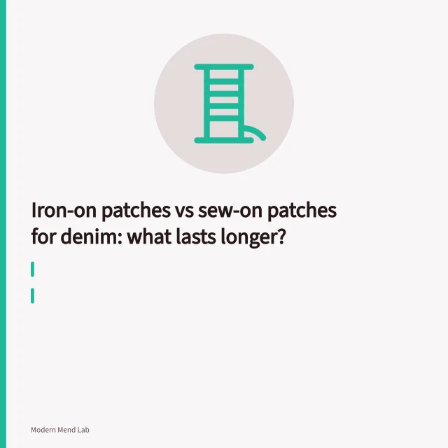 Sew-on patch stitched onto worn denim jeans with needle and thread. Iron-on patches vs sew-on patches for denim: what lasts longer?