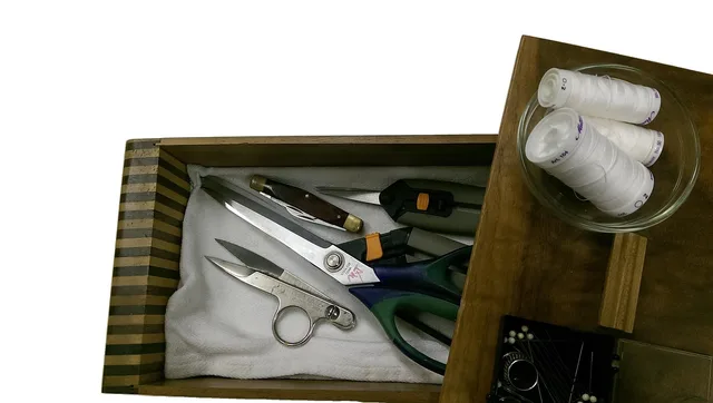 sewing, shears, thread, tailor, fabric, needle, spool, sew, craft, design, equipment, pin, thimble, scissors, tool, handmade, work, clothing, industry. Buying mending tools by expected lifetime: decade, year and consumable