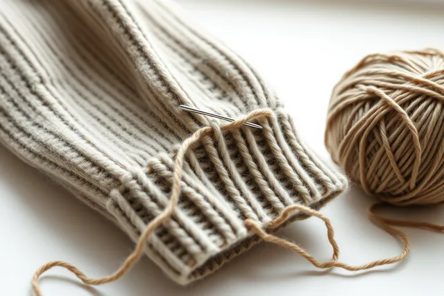 Darning needle and wool yarn repairing a frayed sweater cuff. Which wool sources and moth controls suit sweater mending in Canadian winters?