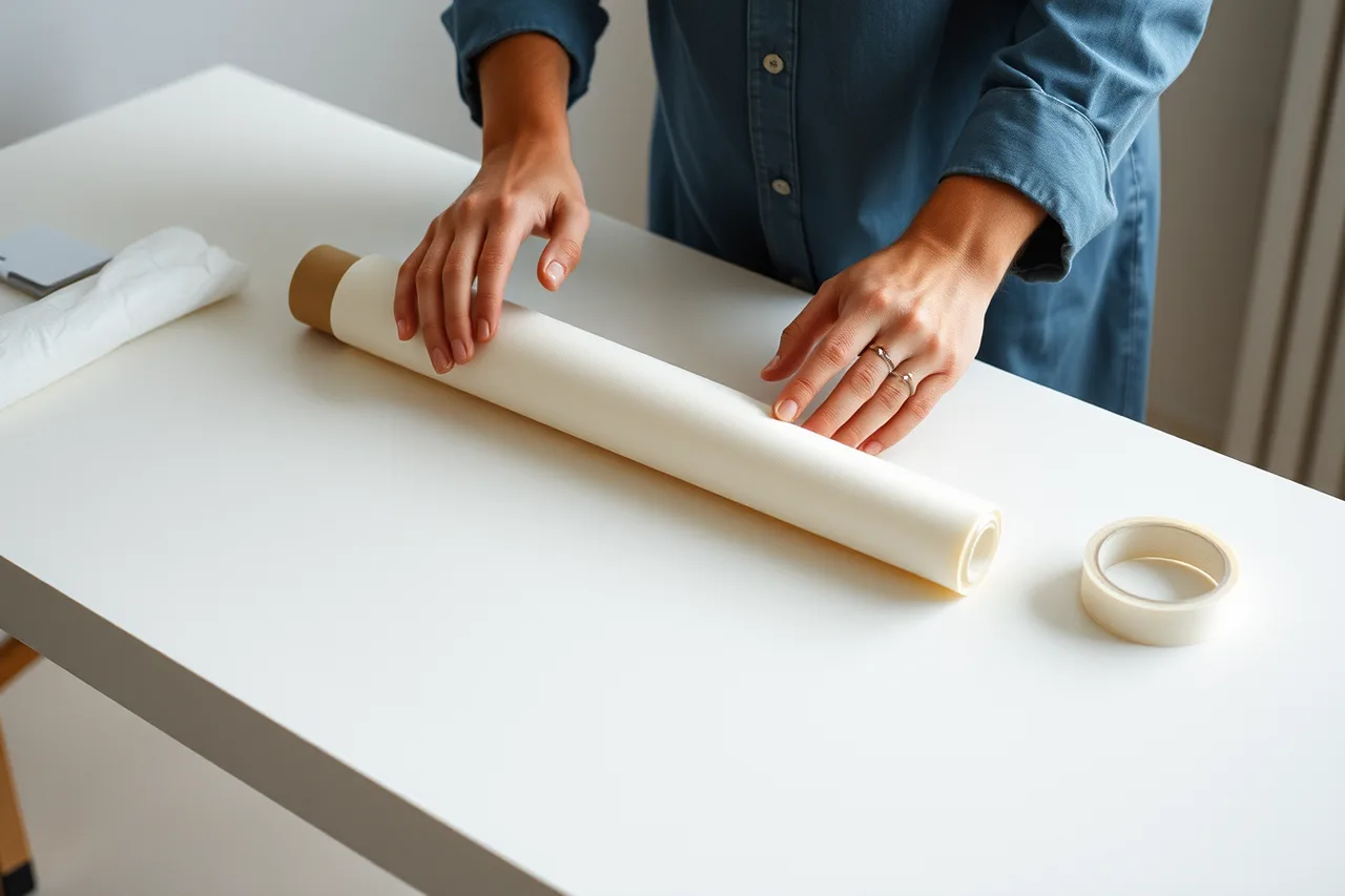 Hands rolling long fabric onto an archival tube (Weekly, monthly and yearly: a routine guide for a mending tool kit)